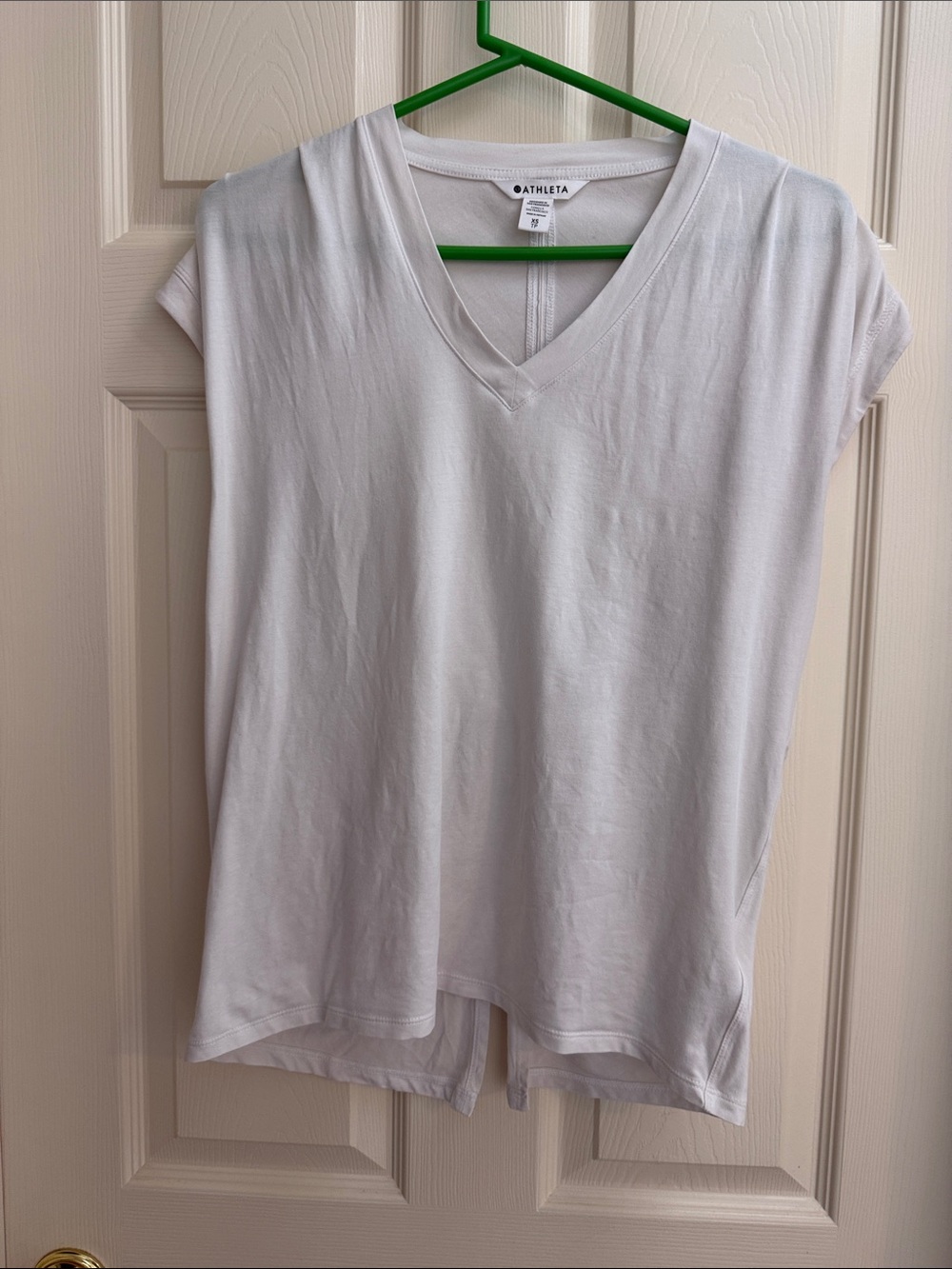 Athleta White V-Neck Twist-Back Short Sleeve Top XS